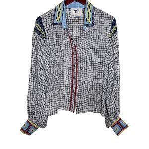 MII Aux Cyclades Collection 100% silk Mosaik Blouse sz XS